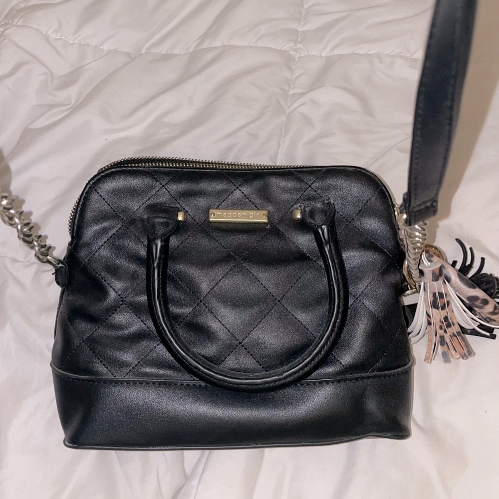 Madden Girl Small Black Quilted Leather Crossbody Purse